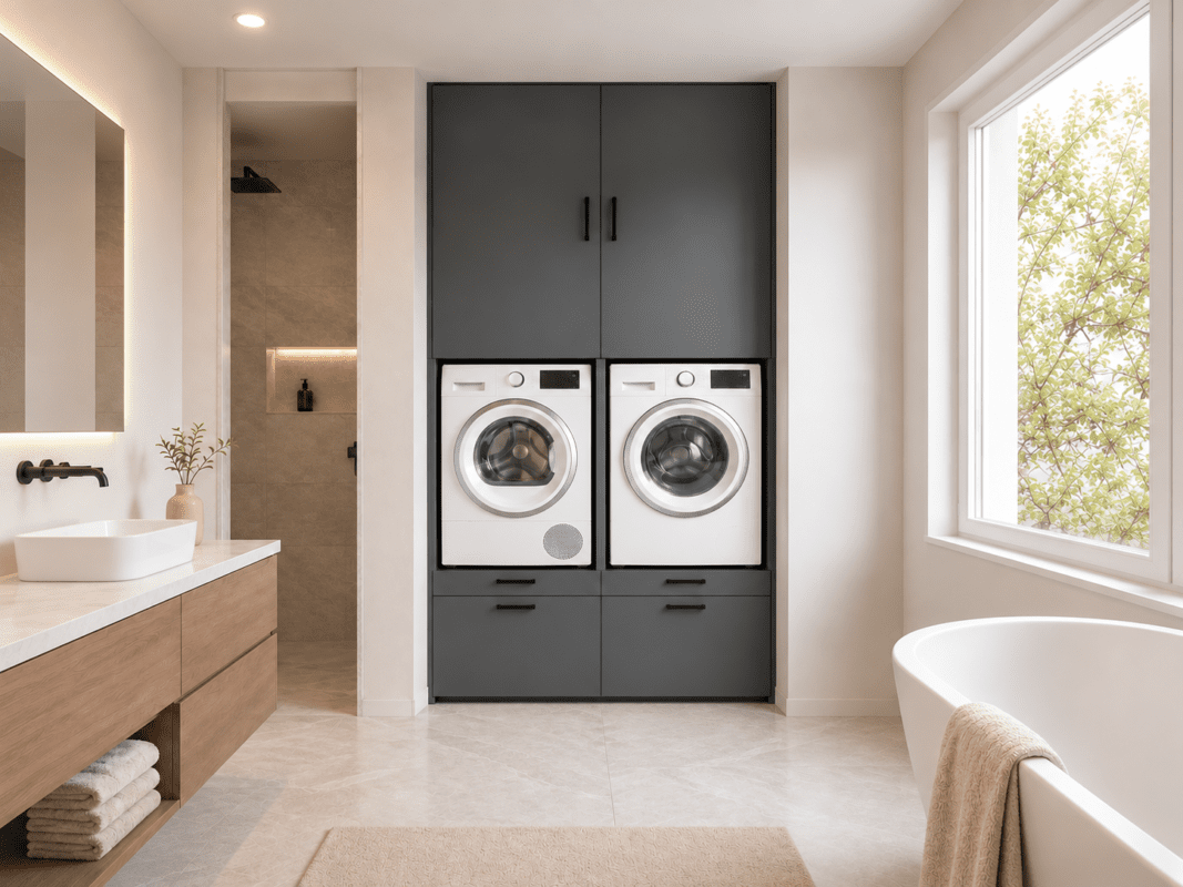 wasmachinekast in de badkamer