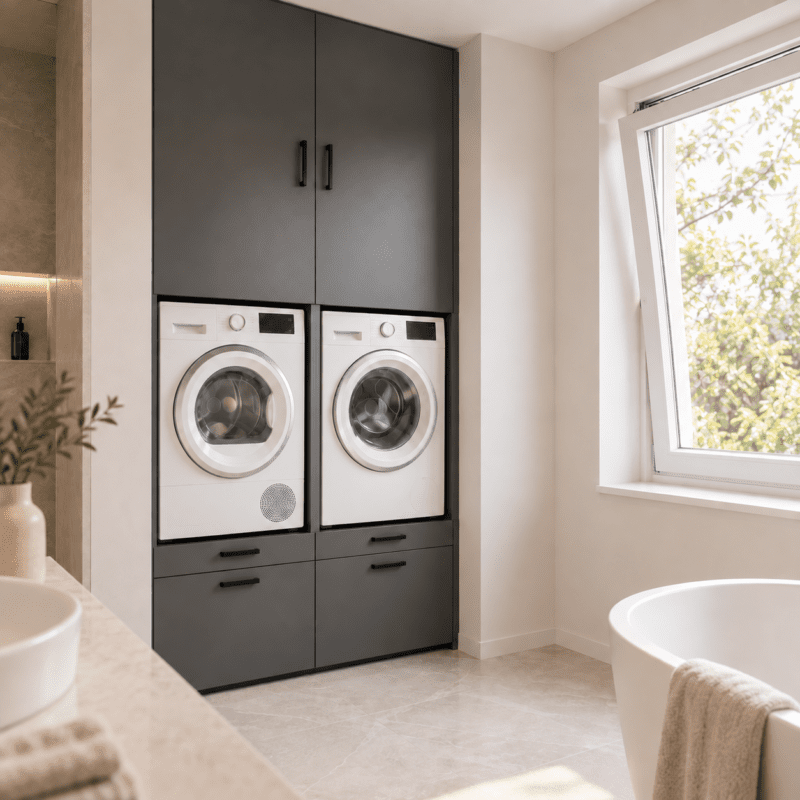 wasmachinekast in de badkamer